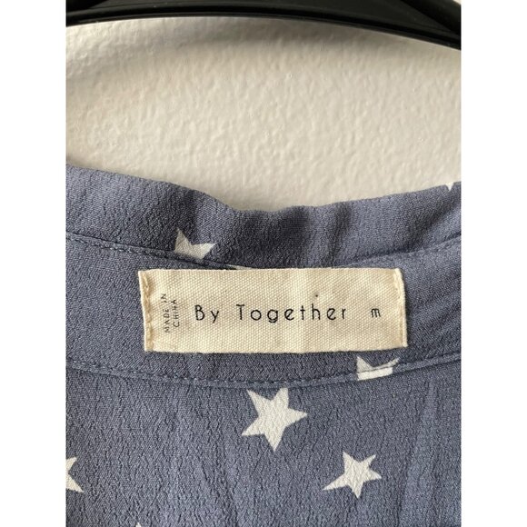 By Together M Star Print Blue Button-Up Shirt With Cuffed Sleeves & Chest Pocket - Picture 4 of 6